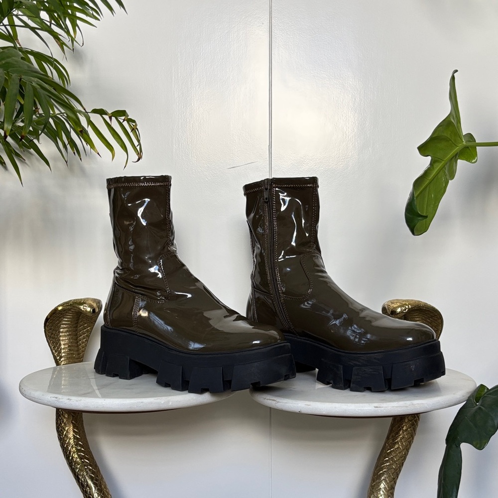 Aldo Glossy Black and glossy Olive green Combat Boots